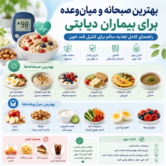 بهترین صبحانه و میانوعده برای بیماران دیابتی | راهنمای کامل تغذیه سالم