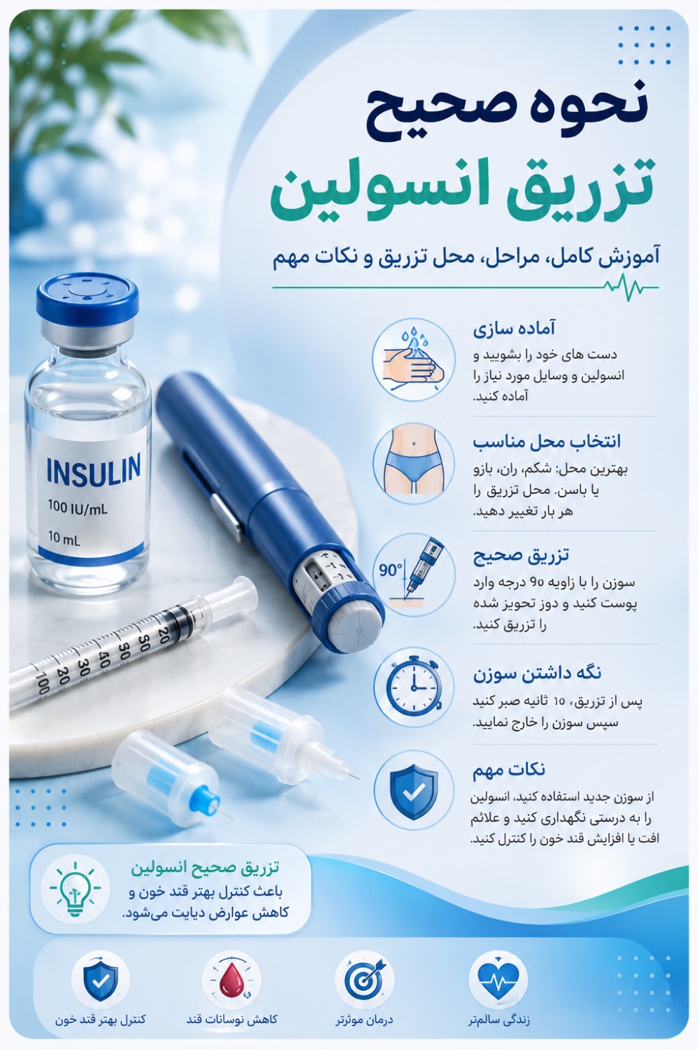 نحوه صحیح تزریق انسولین؛ آموزش کامل، مراحل، محل تزریق و نکات مهم